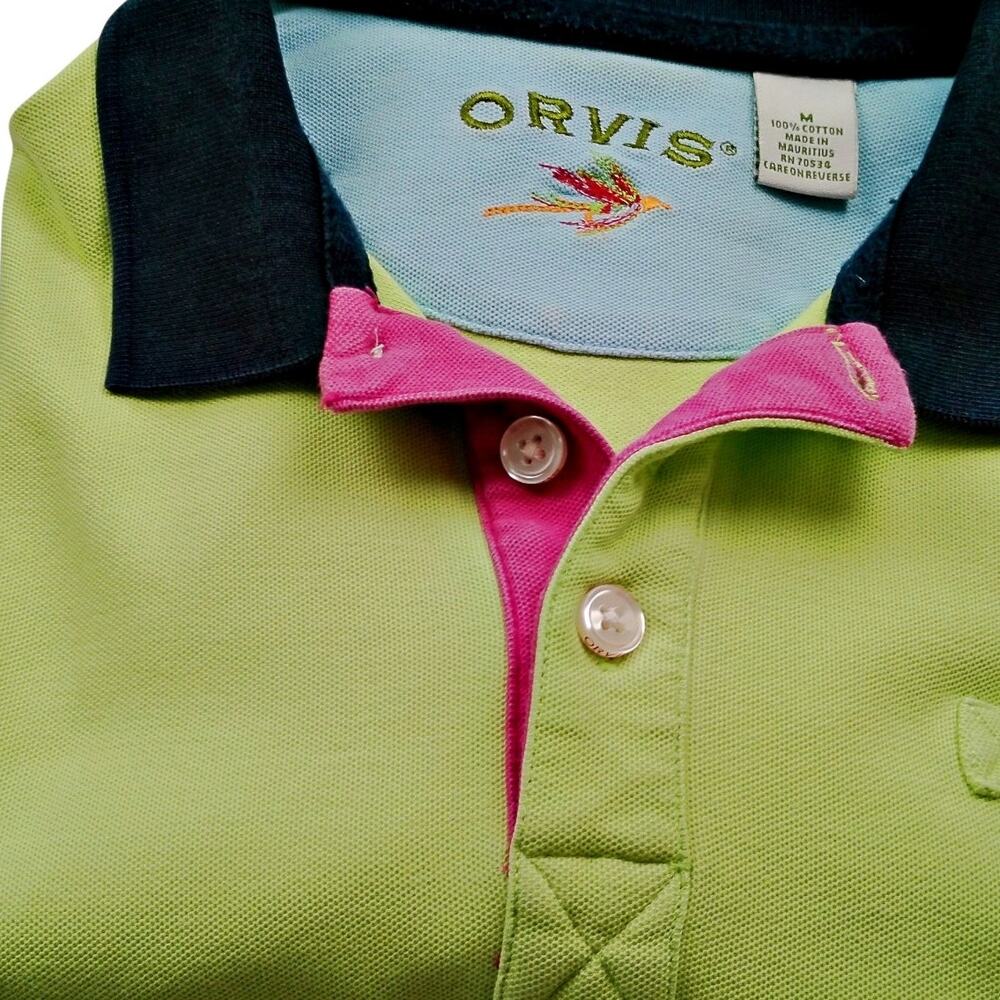 Orvis Shirt Mens M Multicolor Green Flying Fish Signature Polo 1K48 100% Cotton